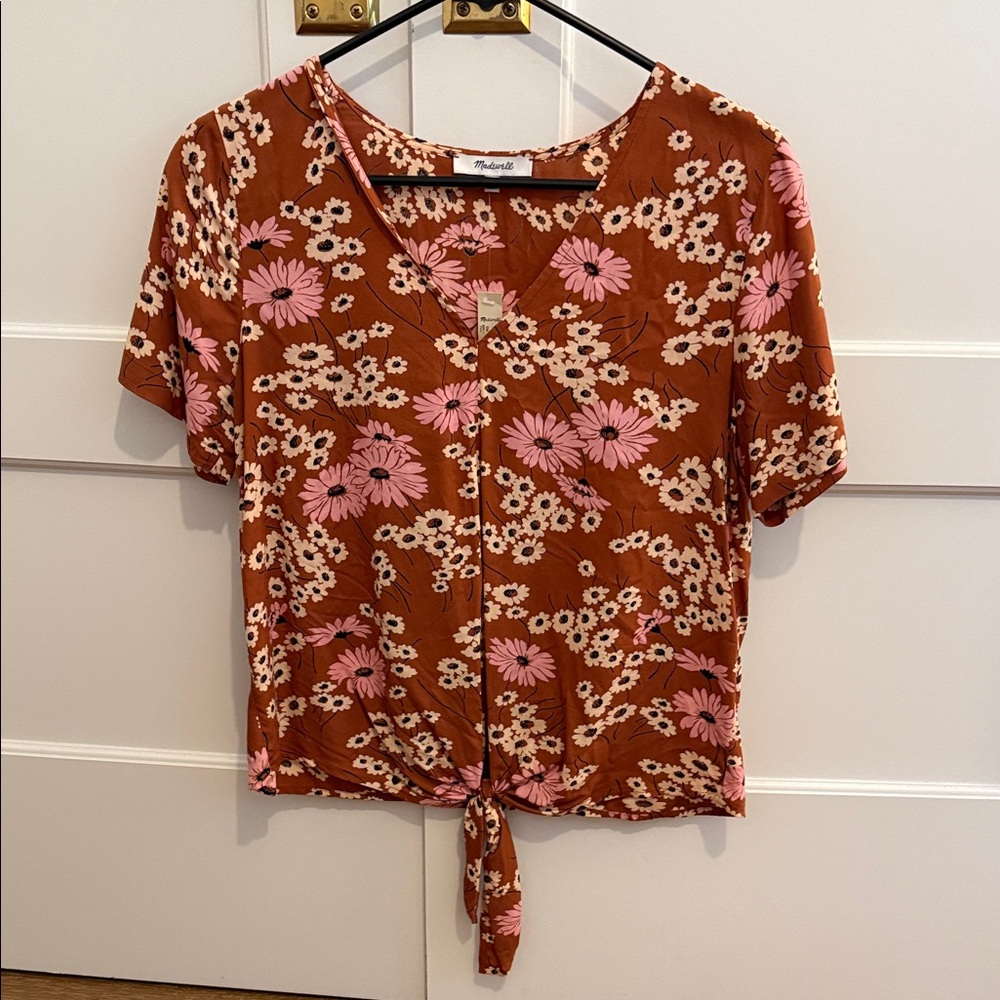 NWT Madewell Floral Knot-Front Blouse - Brown and Pink